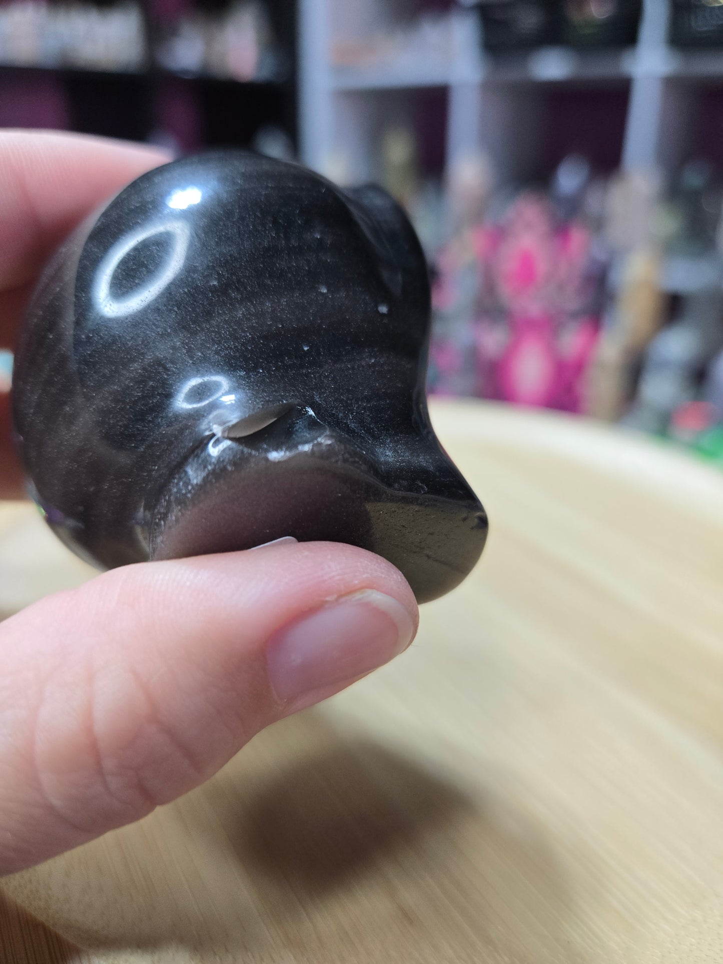 Silver Sheen Obsidian Alien Head