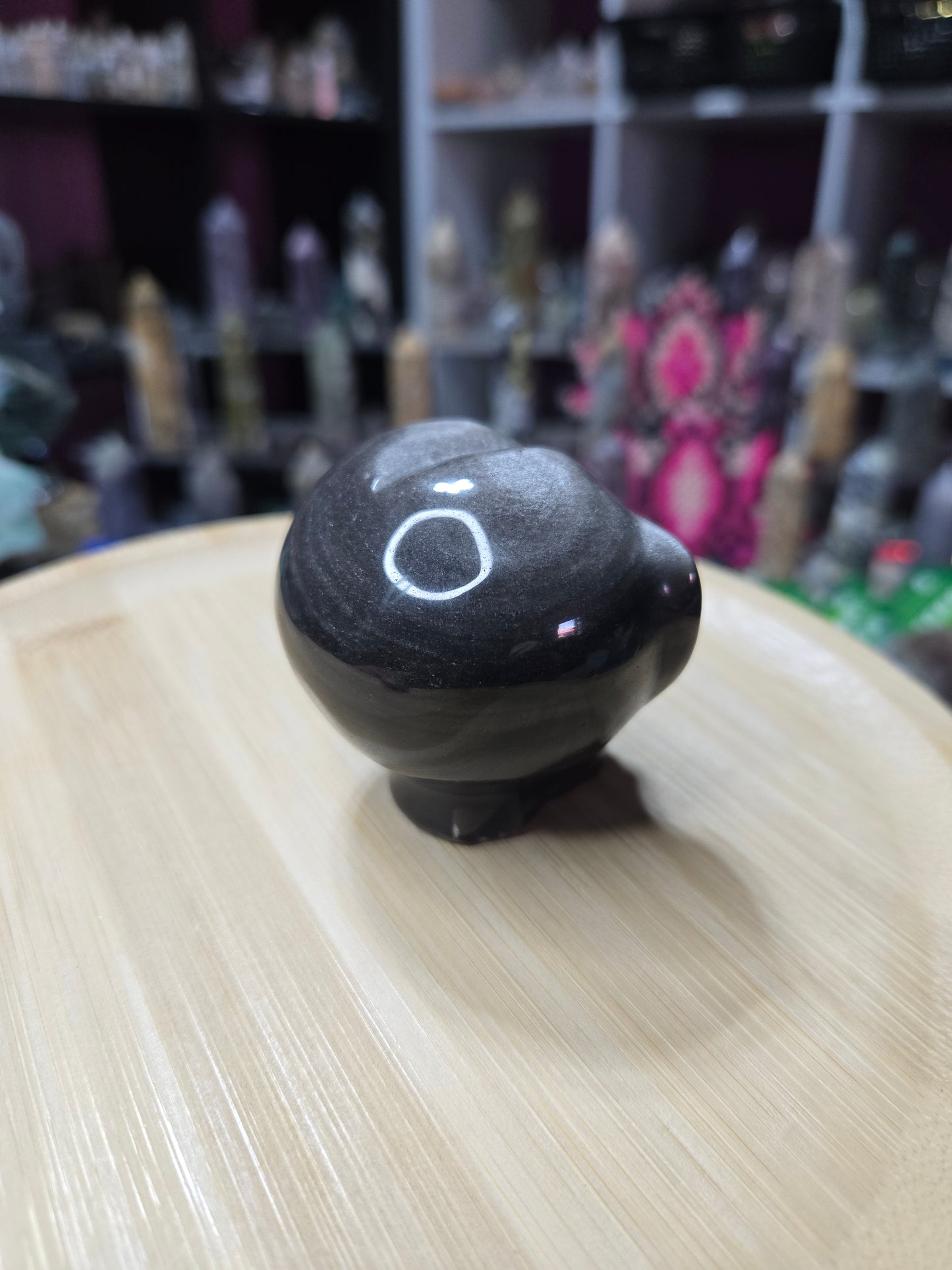 Silver Sheen Obsidian Alien Head