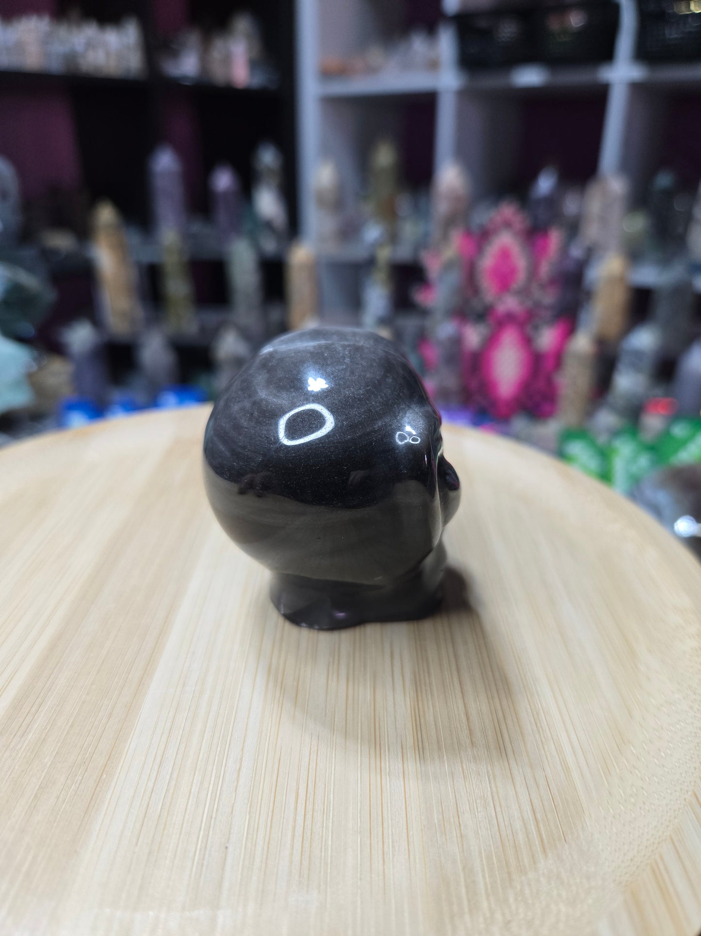 Silver Sheen Obsidian Alien Head