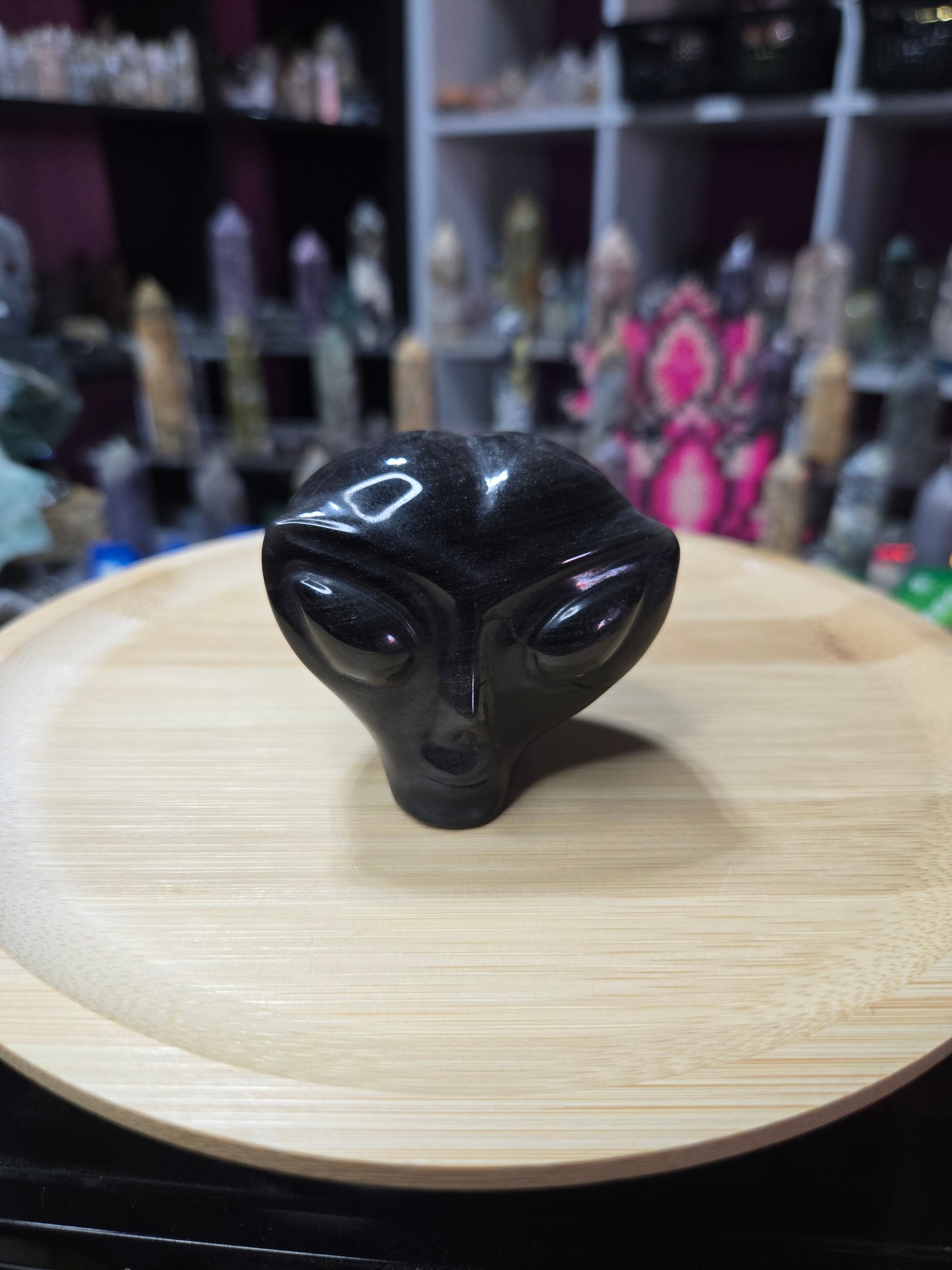 Silver Sheen Obsidian Alien Head