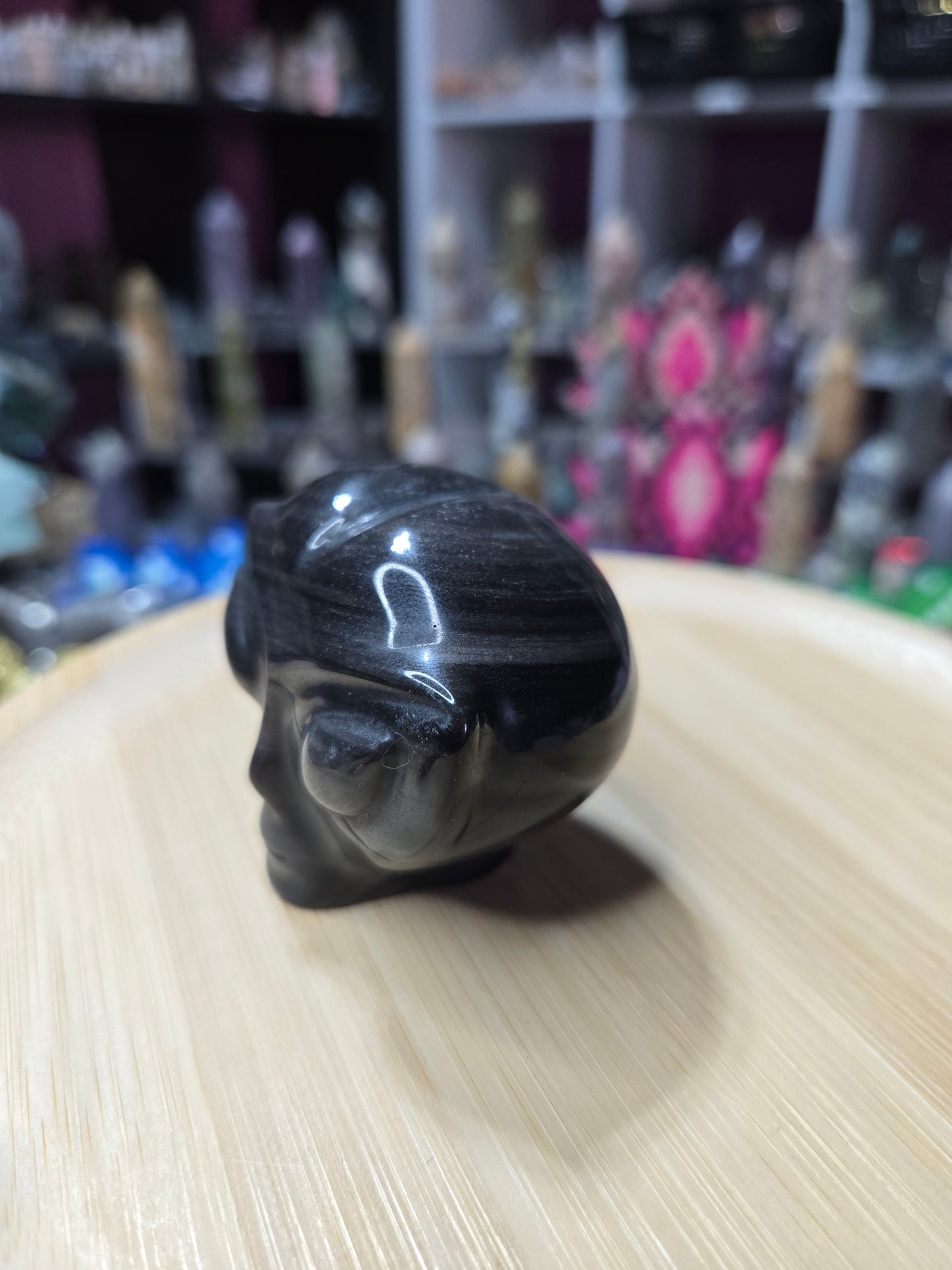 Silver Sheen Obsidian Alien Head