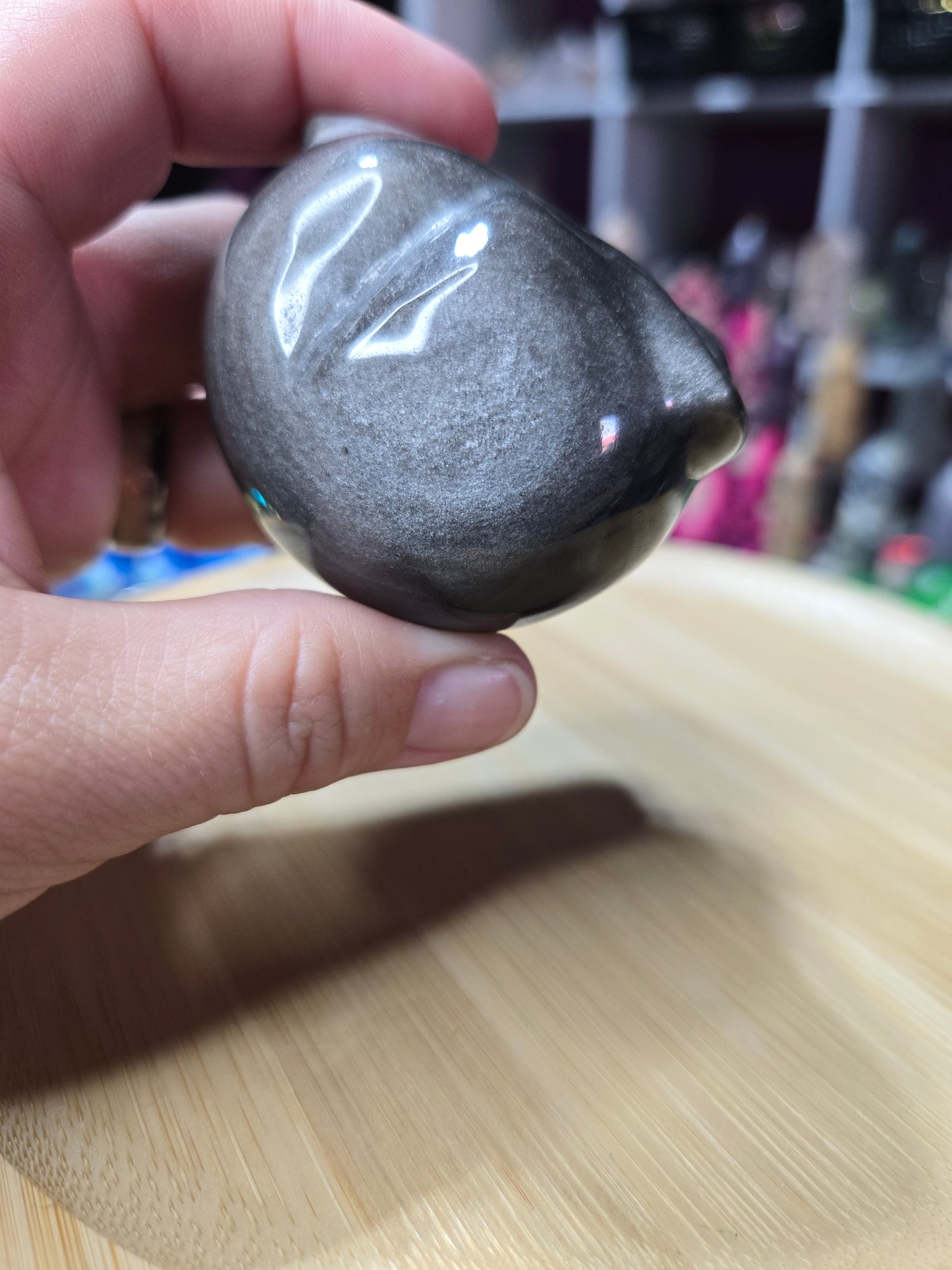 Silver Sheen Obsidian Alien Head
