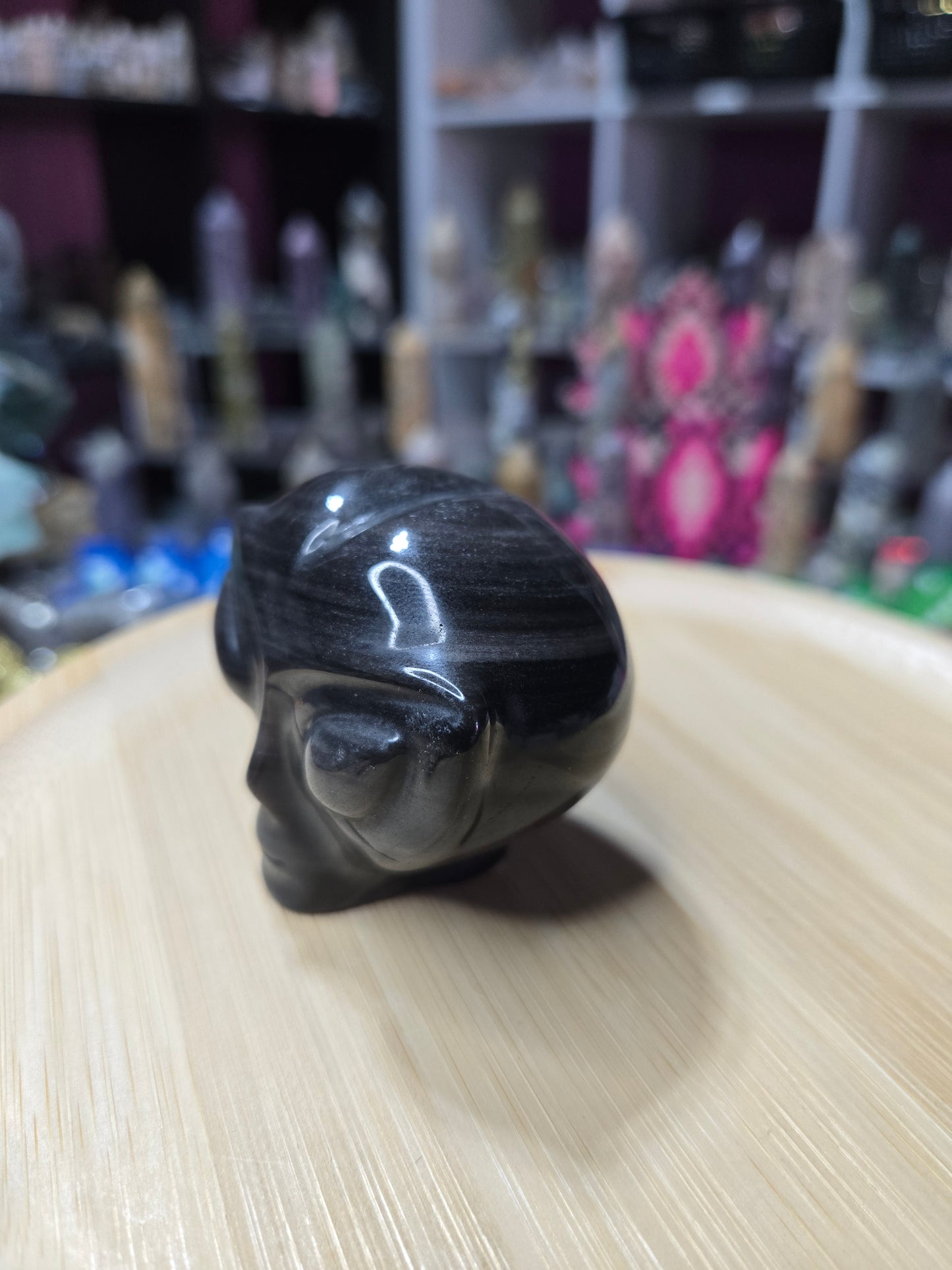 Silver Sheen Obsidian Alien Head
